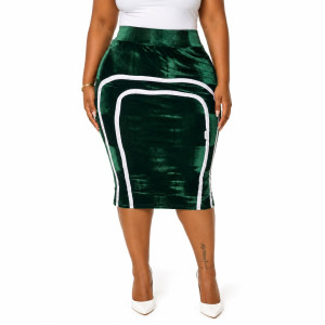 Emerald Green Velvet Bodycon Skirt with Contrast Piping